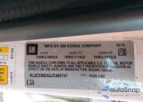 2018 Chevrolet Spark 1Lt Cvt from USA, damaged, VIN KL8CD6SA5JC465747